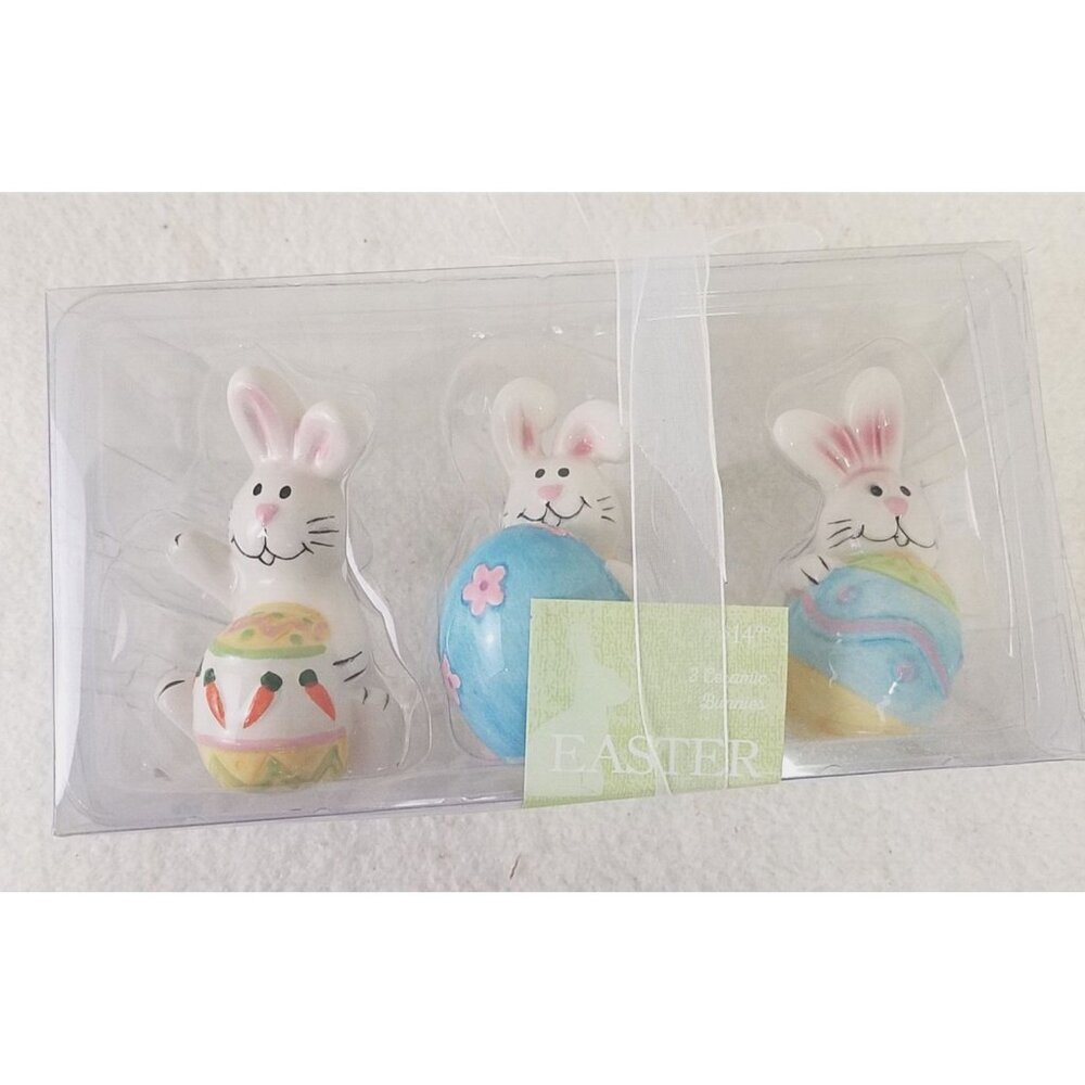 Easter Bunny Egg Decorations Spring Rabbit Figurine‎ Set of 3 NIP whimsical